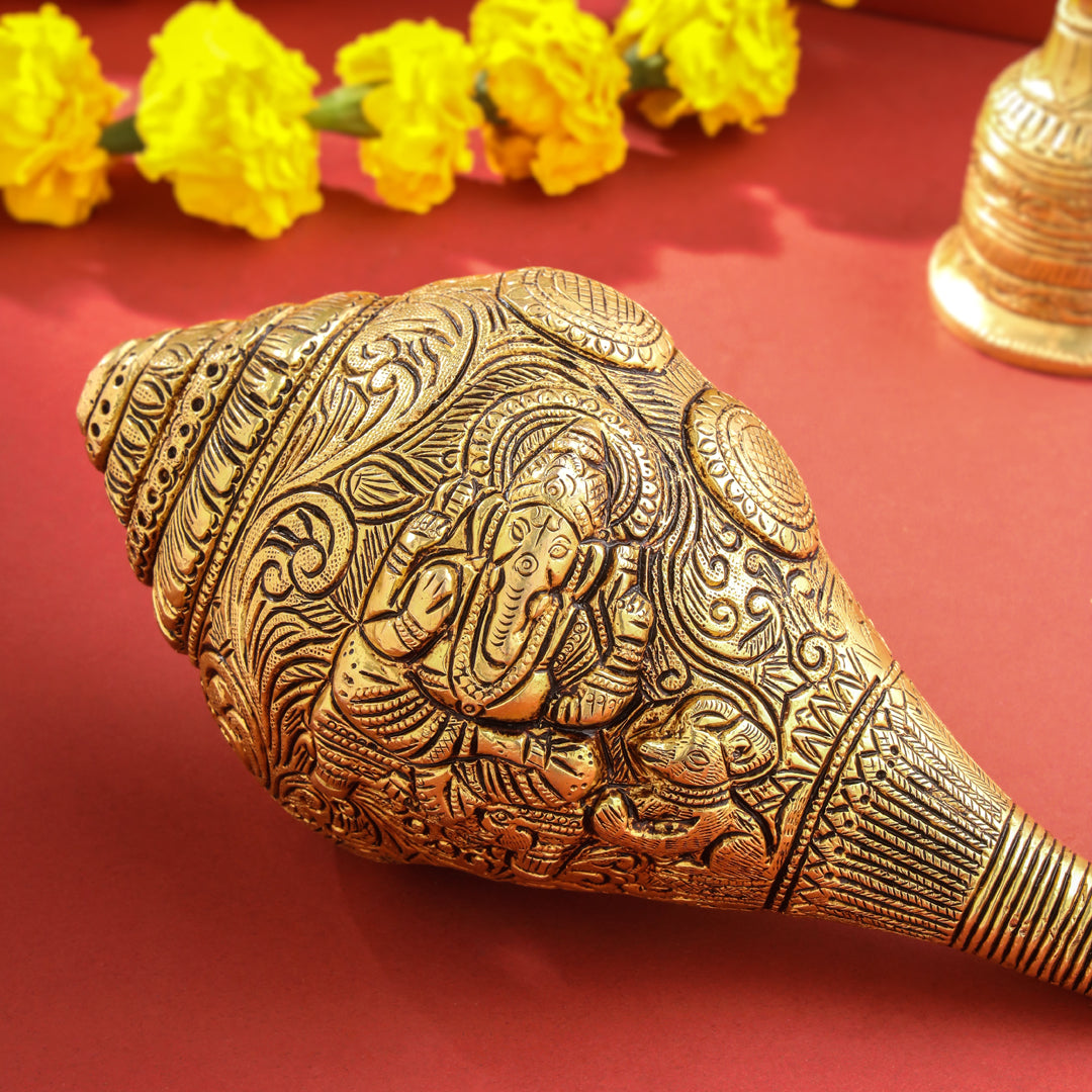 Brass Lord Ganesha Conch (4 Inch)