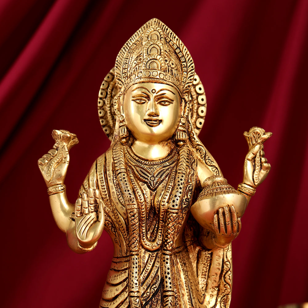 Brass Standing Goddess Lakshmi Statue (17.5 Inch)