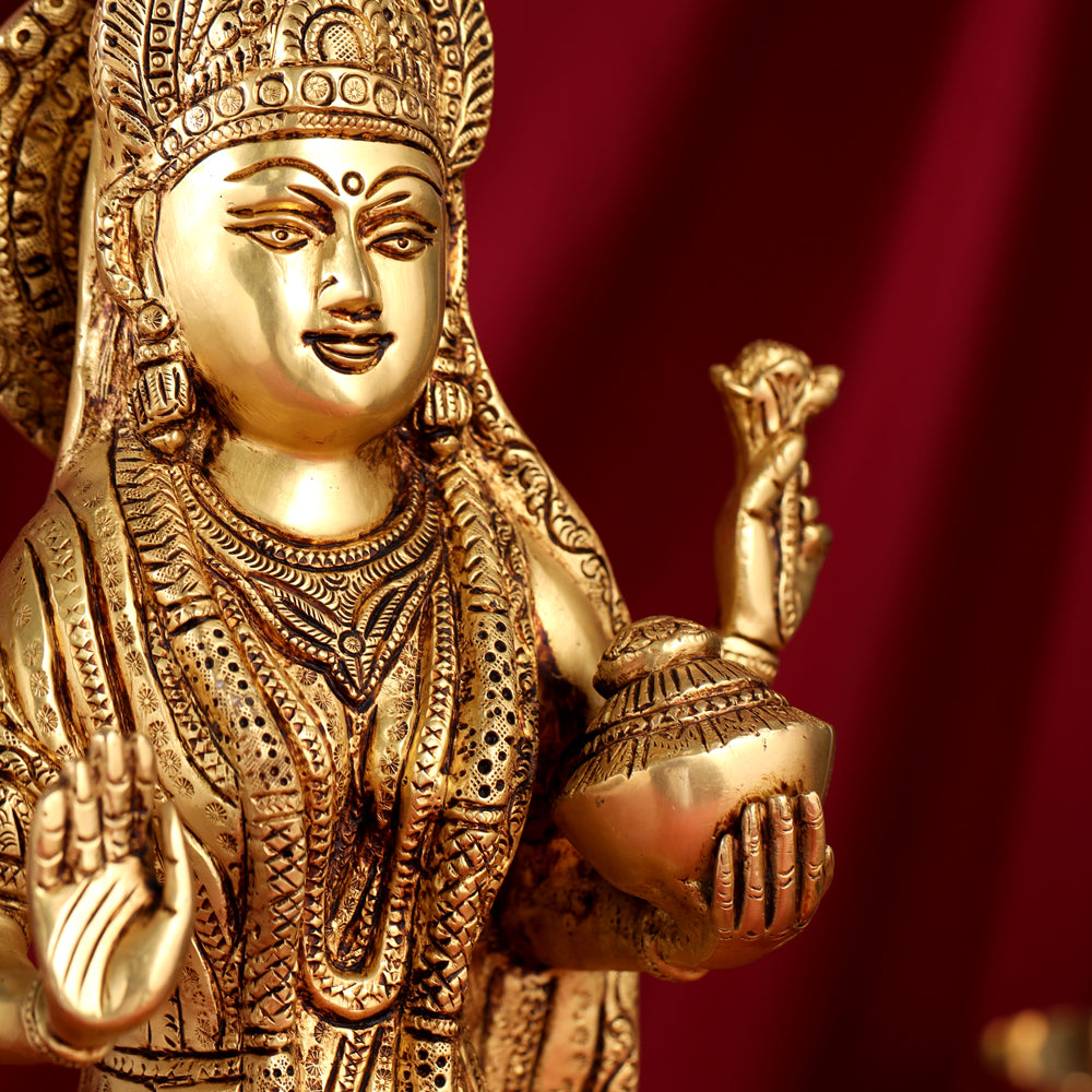 Brass Standing Goddess Lakshmi Statue (17.5 Inch)