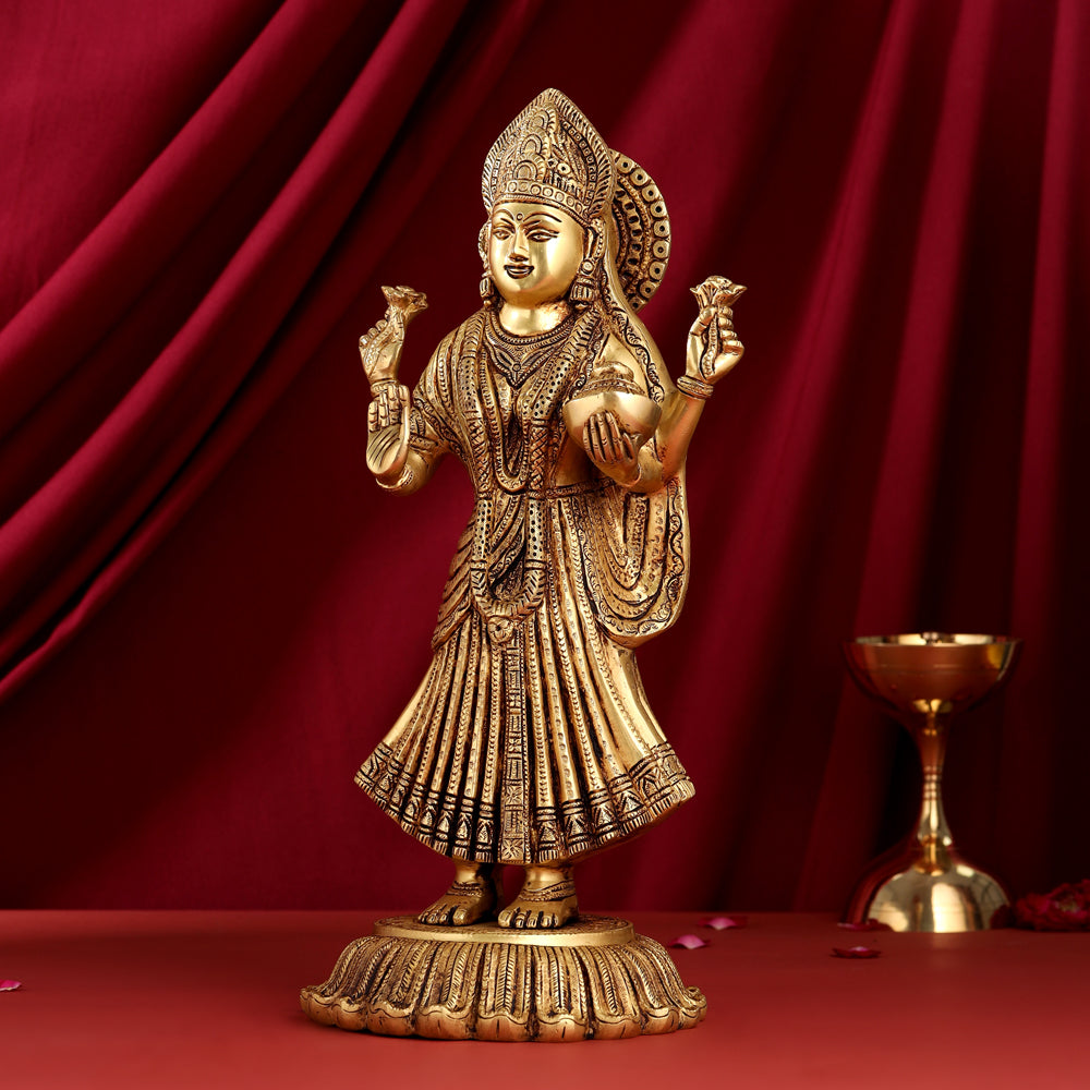 Brass Standing Goddess Lakshmi Statue (17.5 Inch)