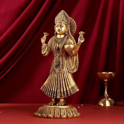 Brass Standing Goddess Lakshmi Statue (17.5 Inch)