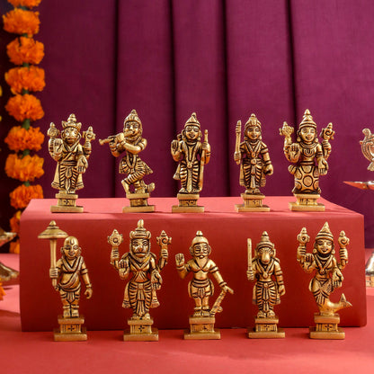 Brass Superfine Dashavatara / Vishnu Avatar Statue Set (3.5 Inch)