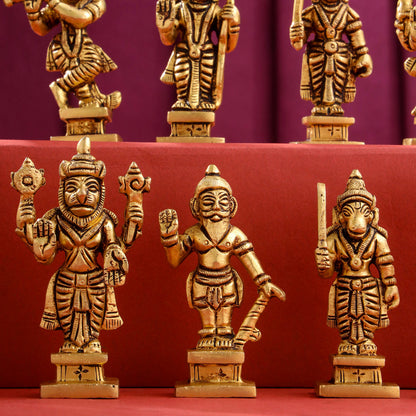Brass Superfine Dashavatara / Vishnu Avatar Statue Set (3.5 Inch)