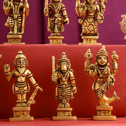 Brass Superfine Dashavatara / Vishnu Avatar Statue Set (3.5 Inch)