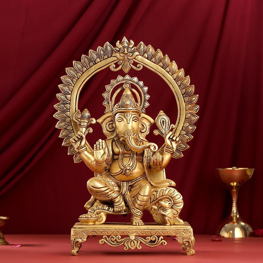 Brass Ganesha On Throne Idol (17 Inch)