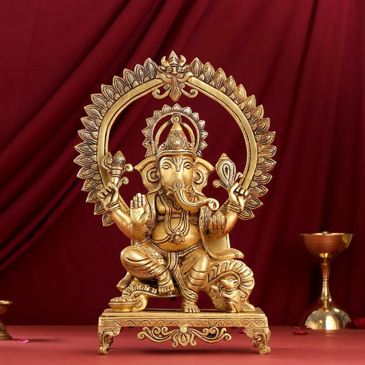 Brass Ganesha On Throne Idol (17 Inch)