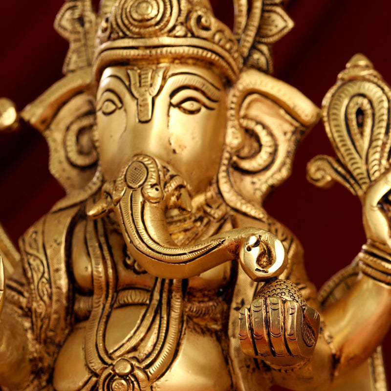 Brass Ganesha On Throne Idol (17 Inch)