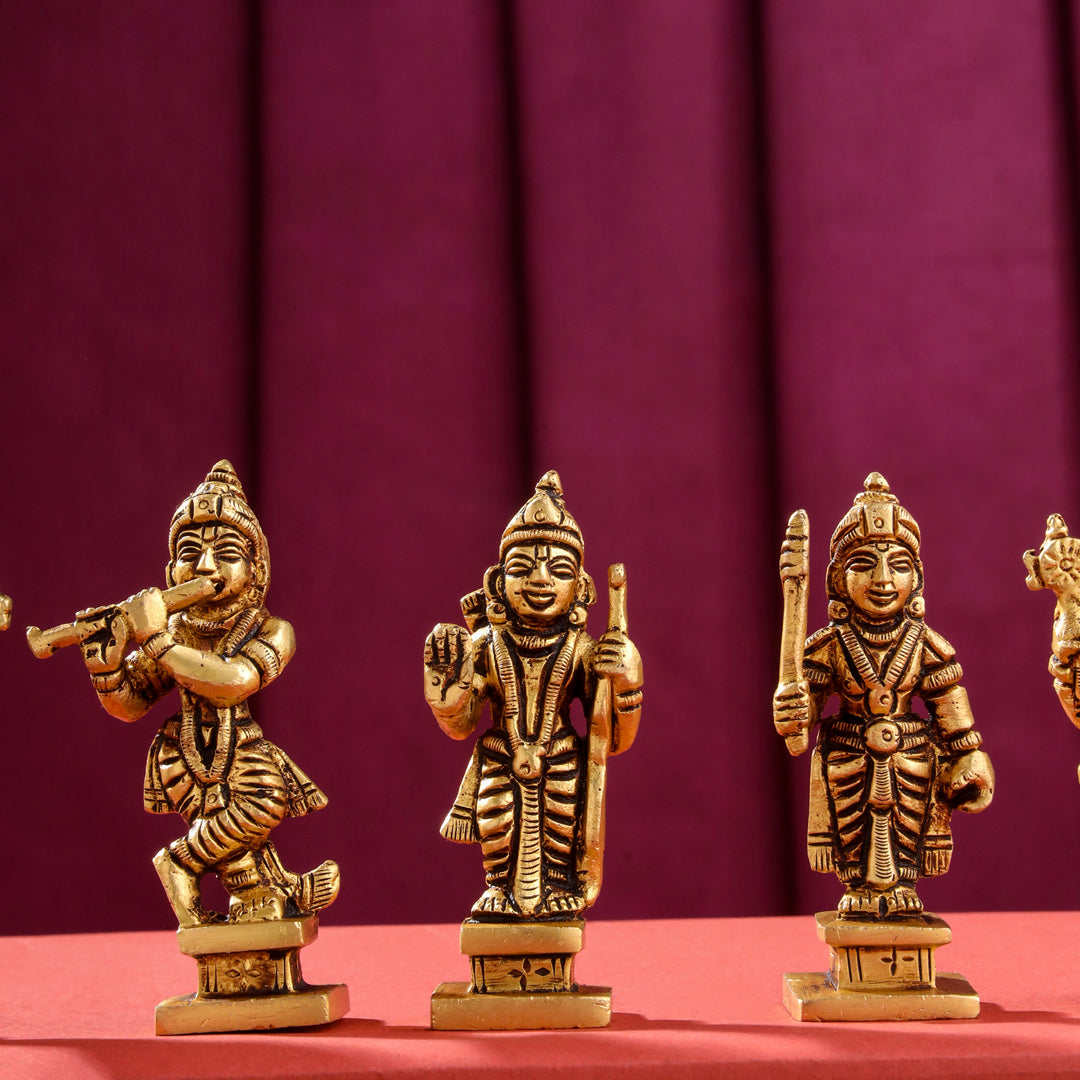 Brass Superfine Dashavatara / Vishnu Avatar Statue Set (3.5 Inch)
