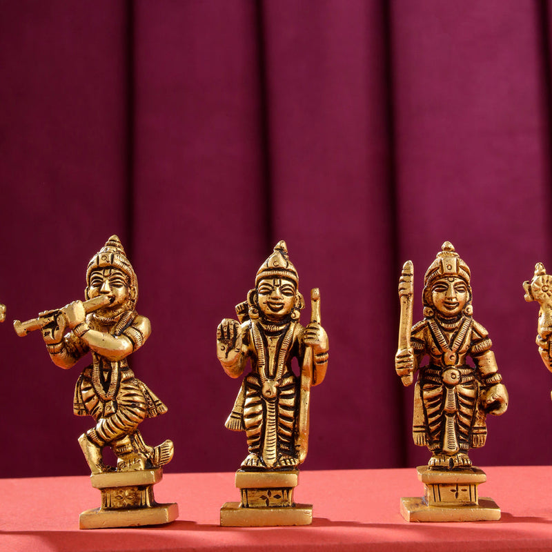 Brass Superfine Dashavatara / Vishnu Avatar Statue Set (3.5 Inch)