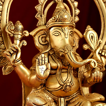 Brass Ganesha On Throne Idol (17 Inch)