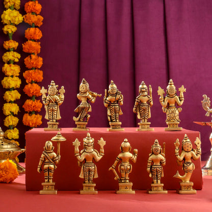 Brass Superfine Dashavatara / Vishnu Avatar Statue Set (3.5 Inch)