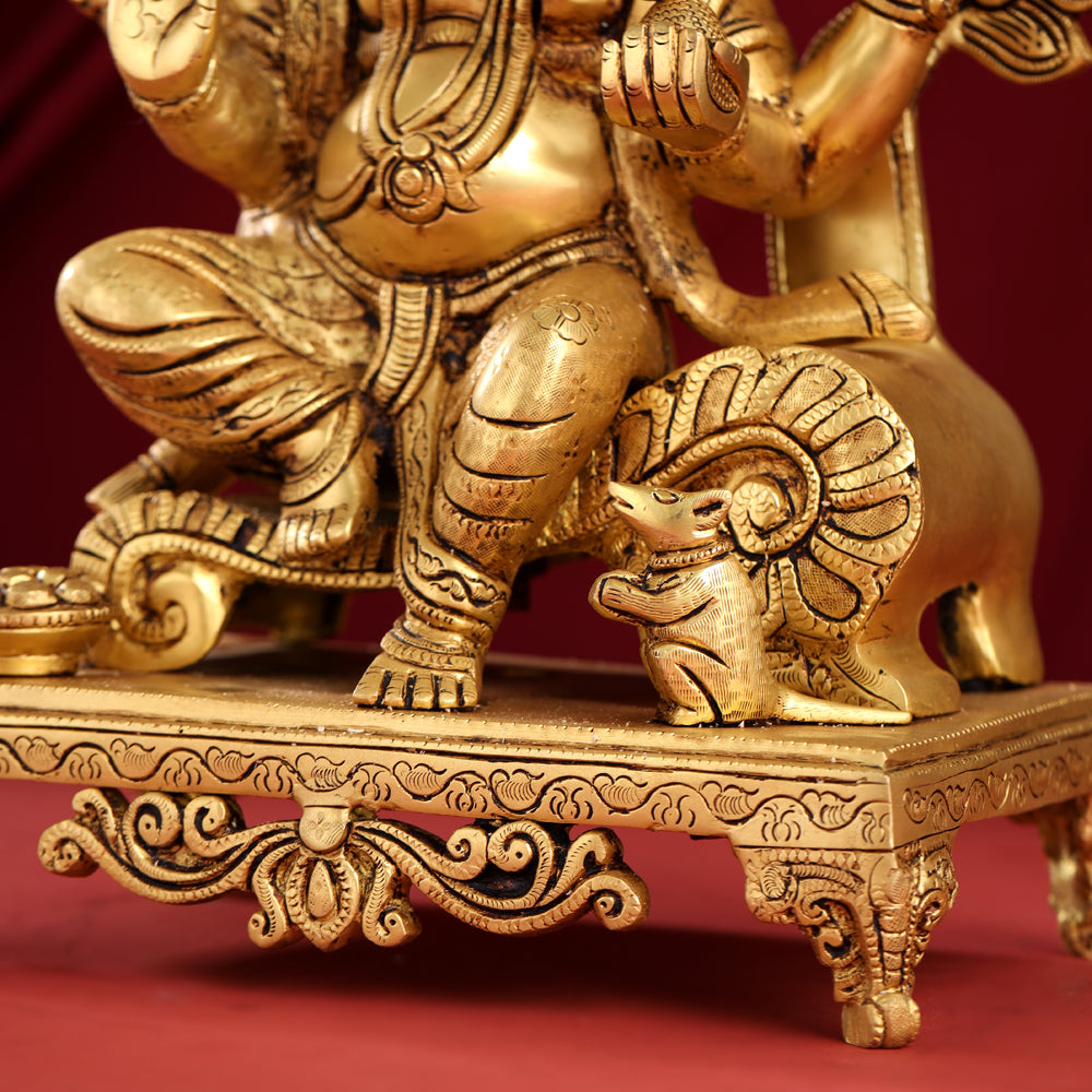Brass Ganesha On Throne Idol (17 Inch)