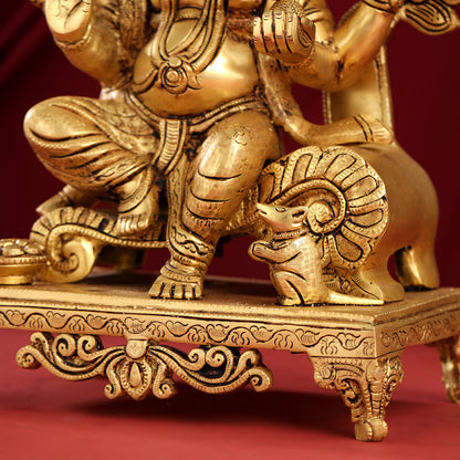 Brass Ganesha On Throne Idol (17 Inch)