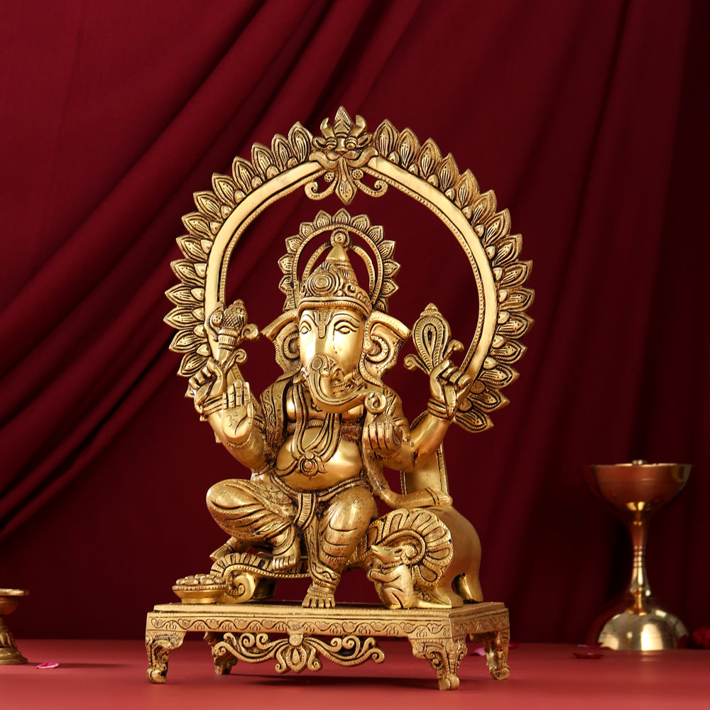 Brass Ganesha On Throne Idol (17 Inch)