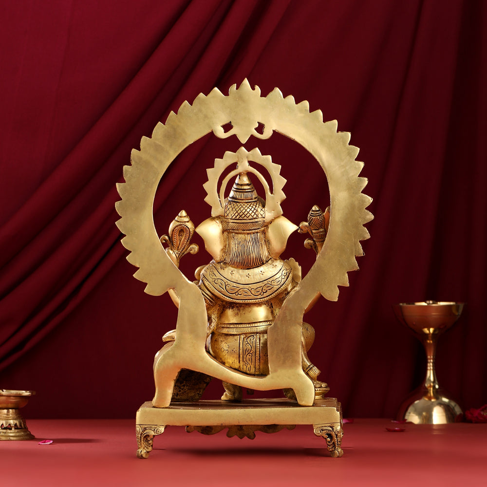 Brass Ganesha On Throne Idol (17 Inch)