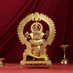 Brass Ganesha On Throne Idol (17 Inch)