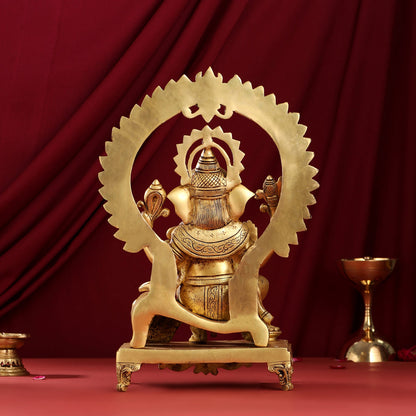 Brass Ganesha On Throne Idol (17 Inch)