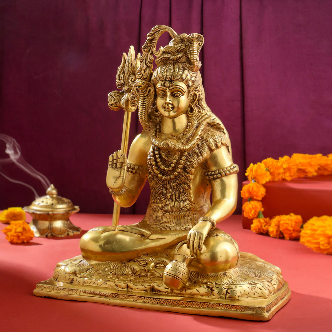 Brass Sitting Lord Shiva Statue (15 Inch)