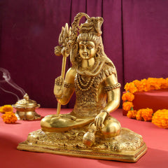 Brass Sitting Lord Shiva Statue (15 Inch)