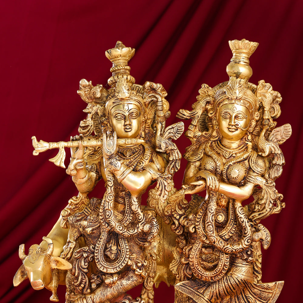 Brass Radha Krishna With Cow Statue (21 Inch)