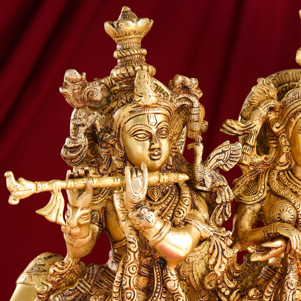 Brass Radha Krishna With Cow Statue (21 Inch)