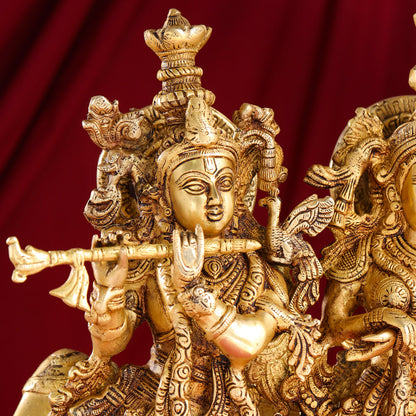 Brass Radha Krishna With Cow Statue (21 Inch)