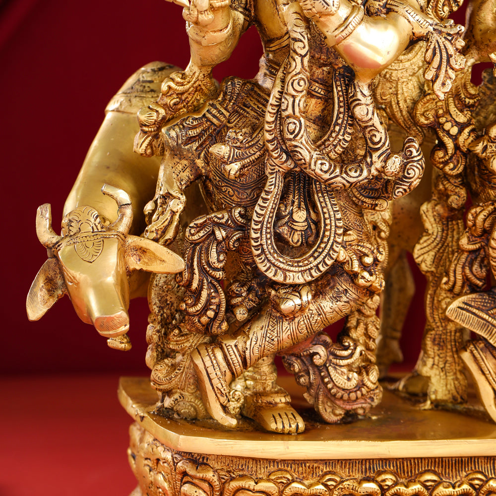 Brass Radha Krishna With Cow Statue (21 Inch)