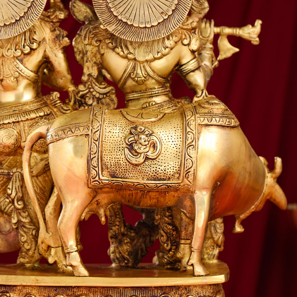 Brass Radha Krishna With Cow Statue (21 Inch)