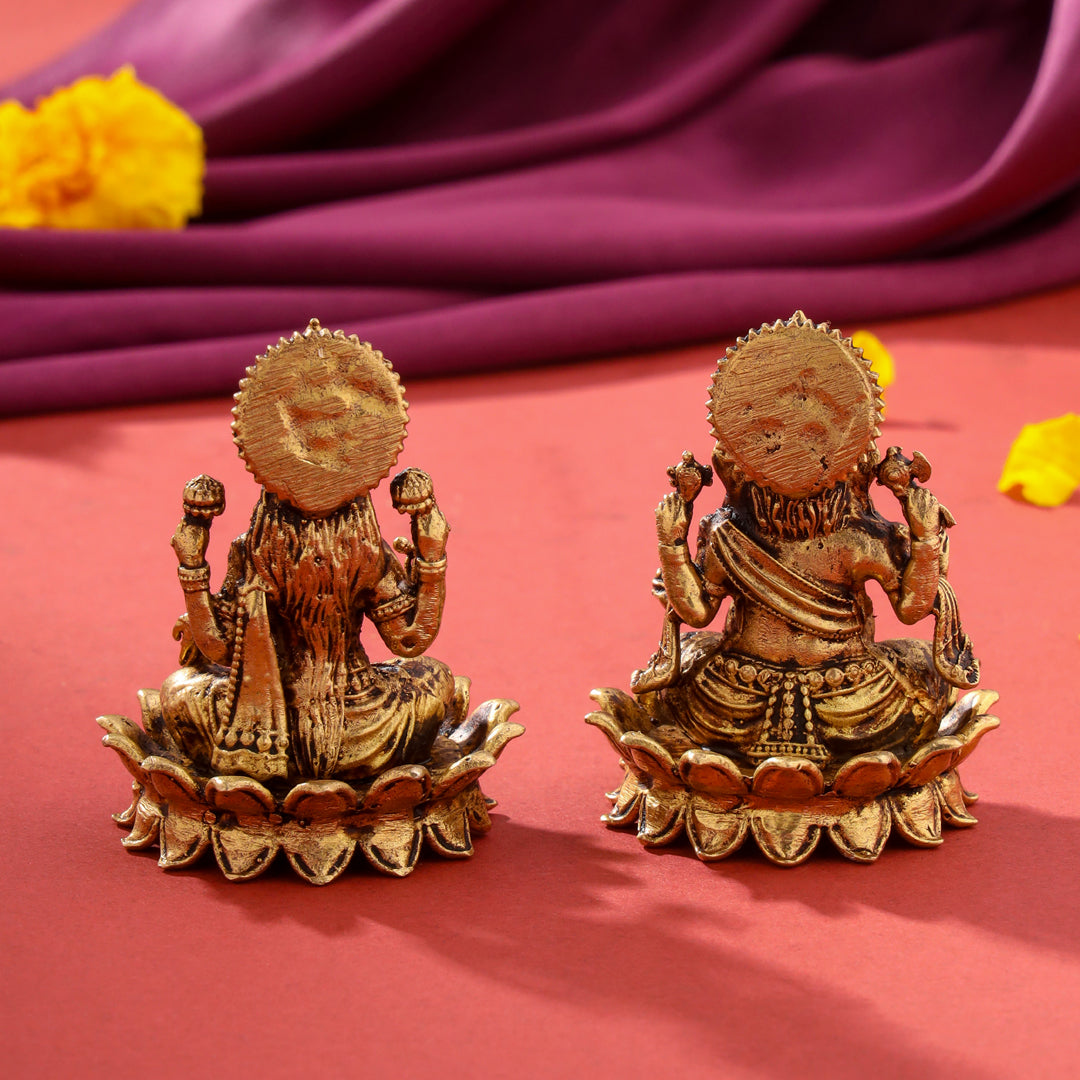 Brass Superfine Lotus Ganesha And Lakshmi Idols