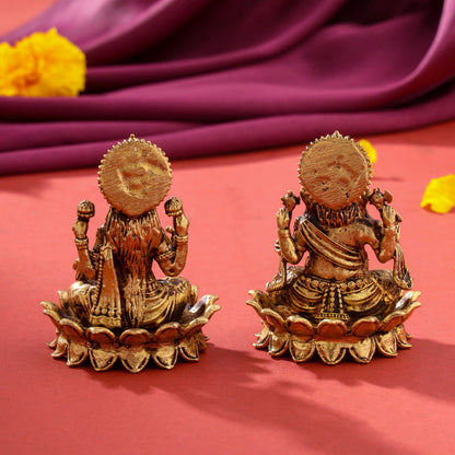 Brass Superfine Lotus Ganesha And Lakshmi Idols
