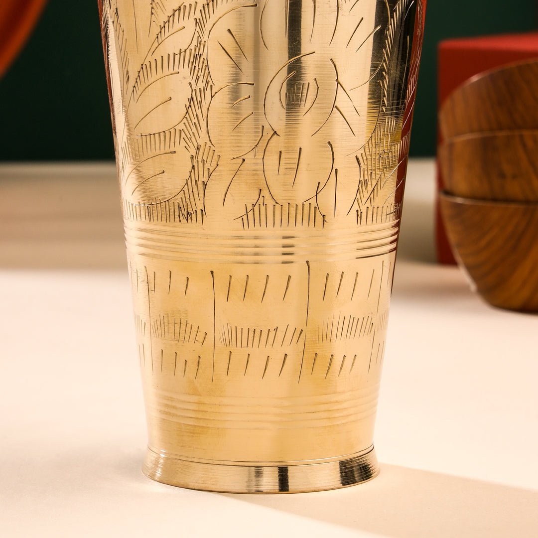 Brass Lassi Glass And Plate Set