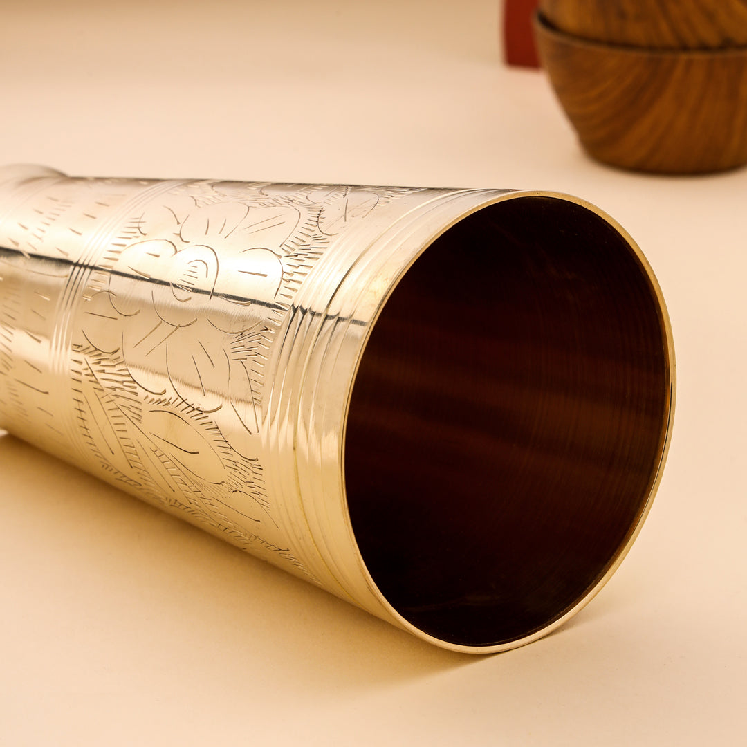 Brass Lassi Glass And Plate Set