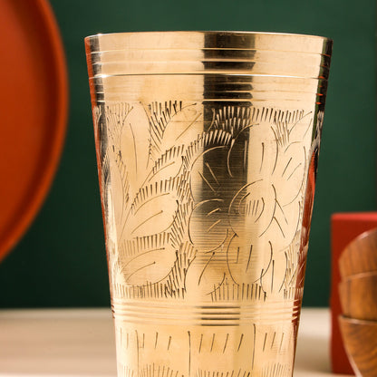 Brass Lassi Glass And Plate Set