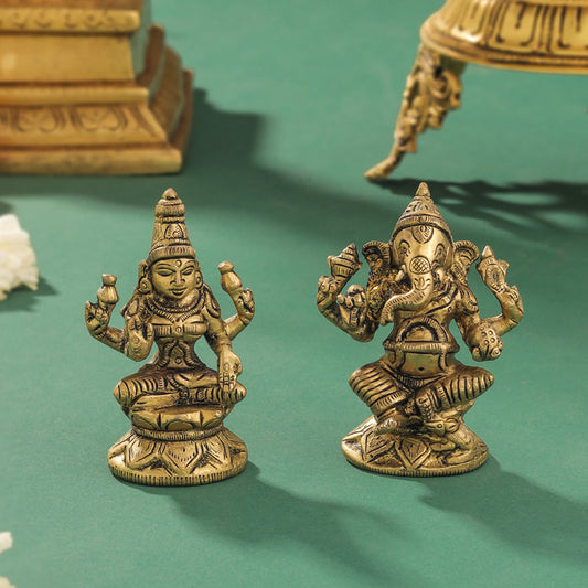 Brass Ganesha And Lakshmi Set (2.8 Inch)