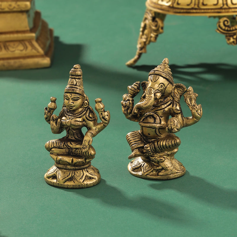 Brass Ganesha And Lakshmi Set (2.8 Inch)
