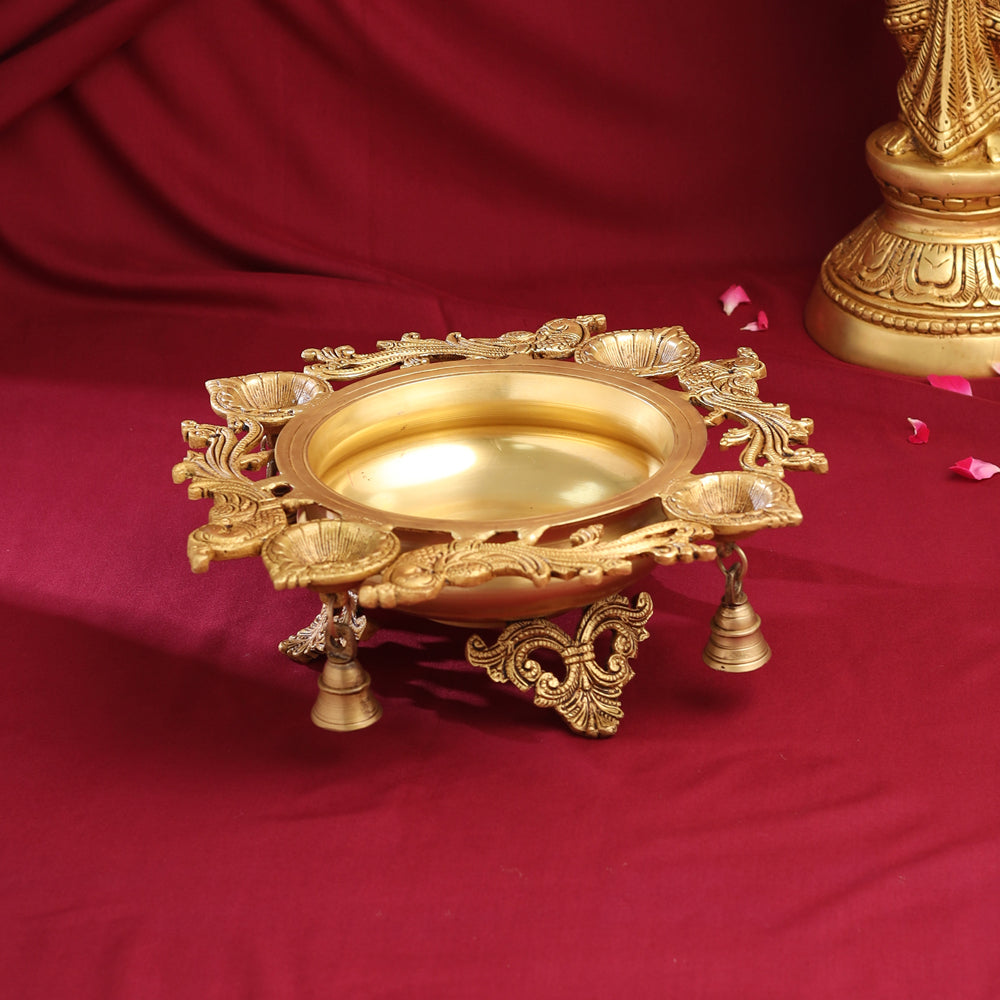 Brass Peacock Urli  With Bell