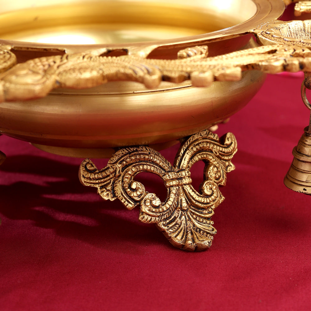 Brass Peacock Urli  With Bell