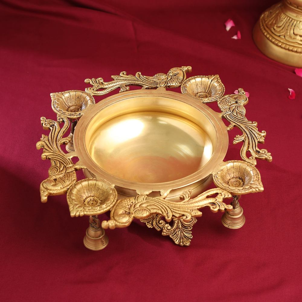 Brass Peacock Urli  With Bell