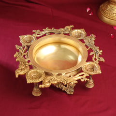 Brass Peacock Urli  With Bell