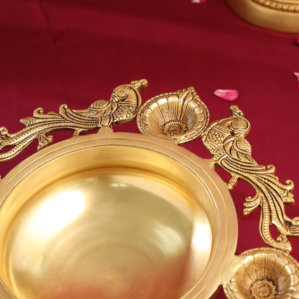 Brass Peacock Urli  With Bell