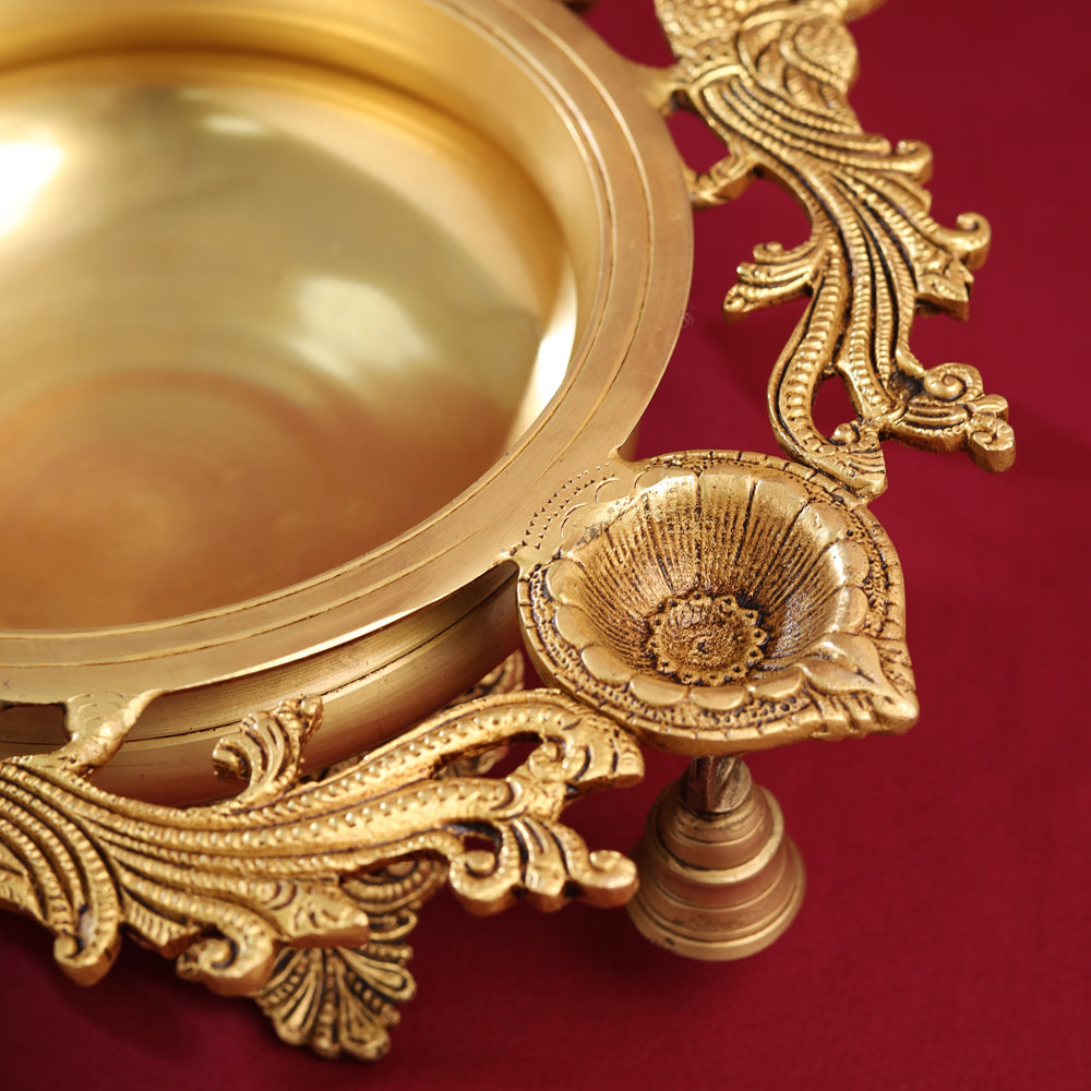 Brass Peacock Urli  With Bell