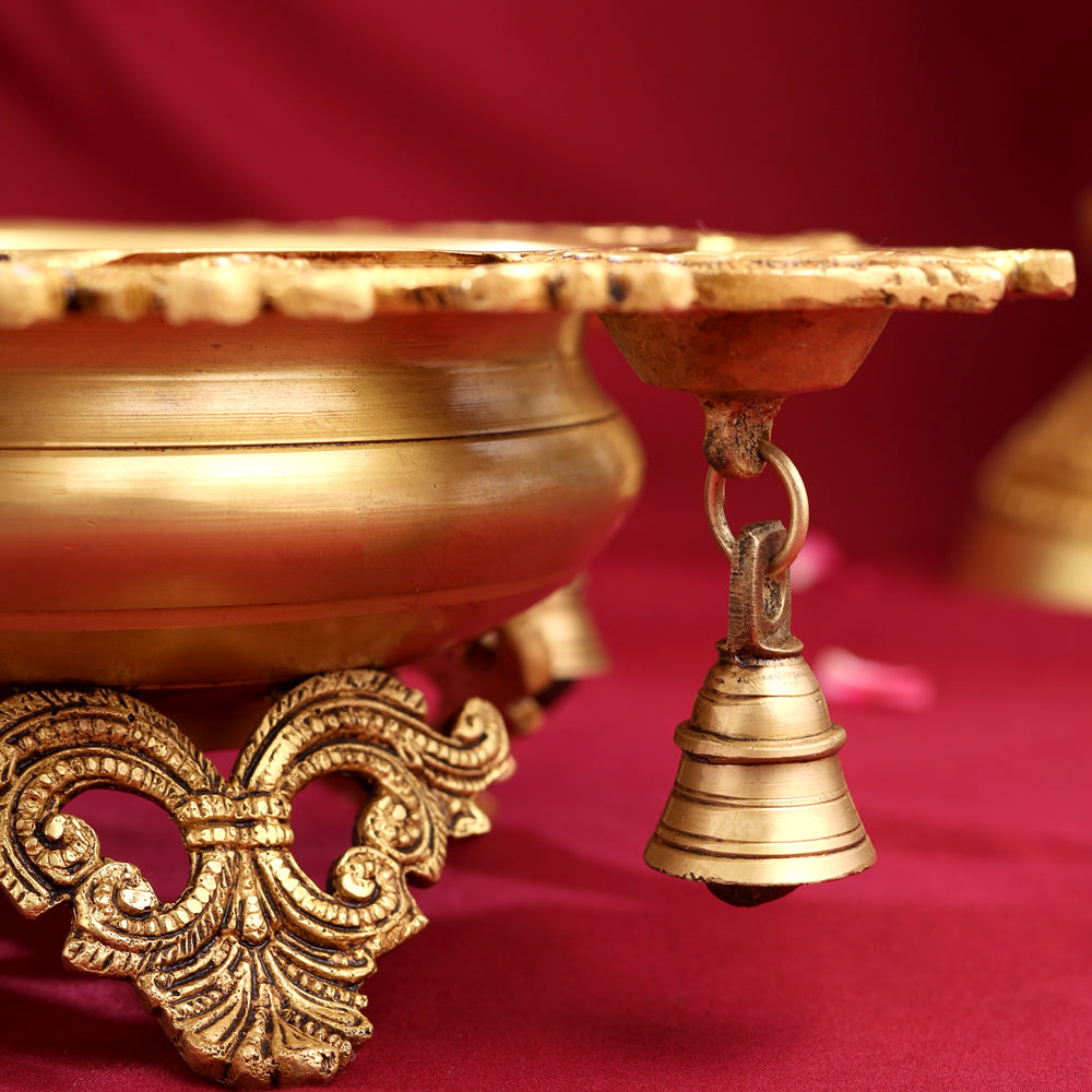 Brass Peacock Urli  With Bell