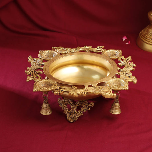 Brass Peacock Urli  With Bell