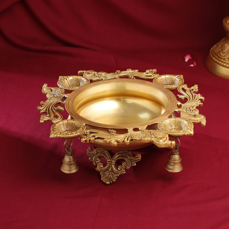 Brass Peacock Urli  With Bell