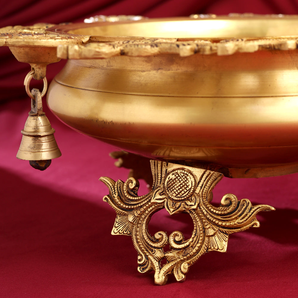 Brass Peacock Urli  With Bell