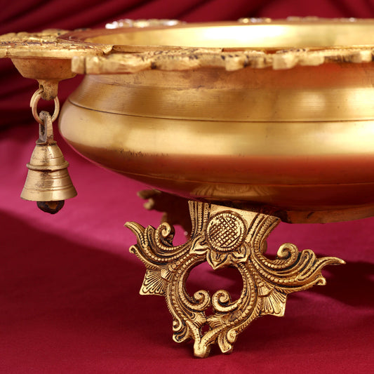 Brass Peacock Urli  With Bell