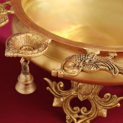 Brass Peacock Urli  With Bell