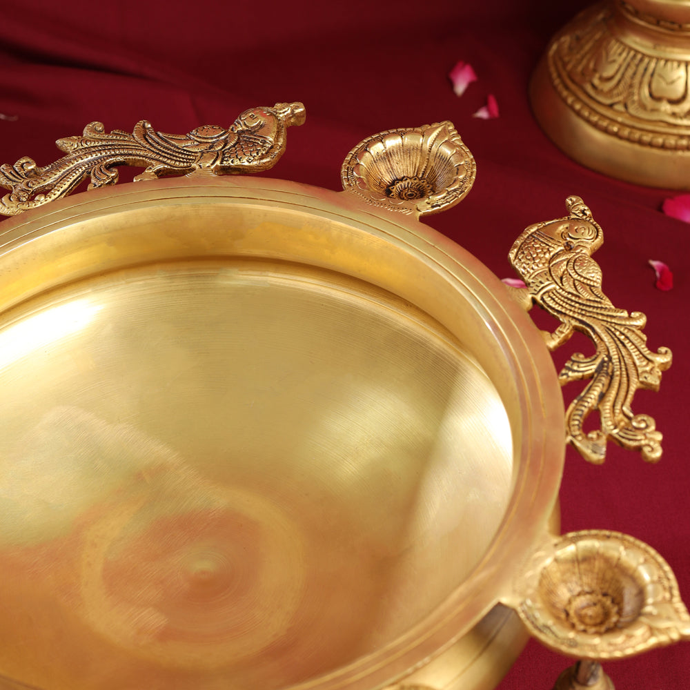 Brass Peacock Urli  With Bell