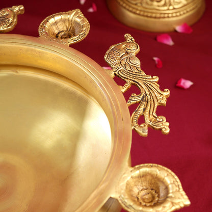 Brass Peacock Urli  With Bell