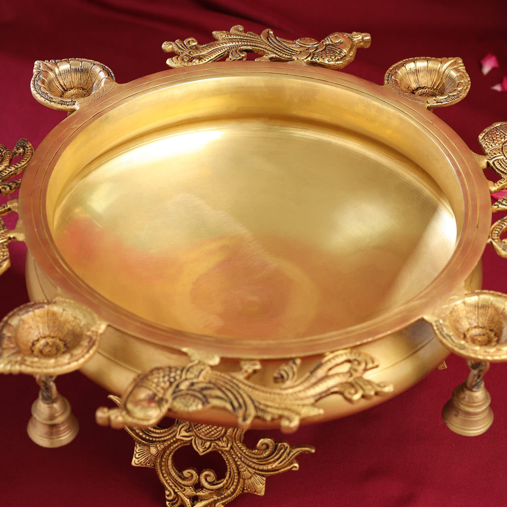 Brass Peacock Urli  With Bell